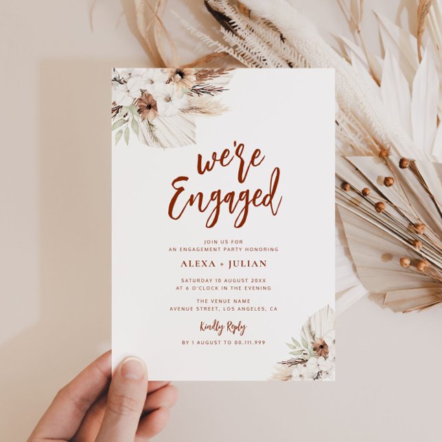 WE'RE ENGAGED boho pampas terracotta engagement Invitation (Creator Uploaded)