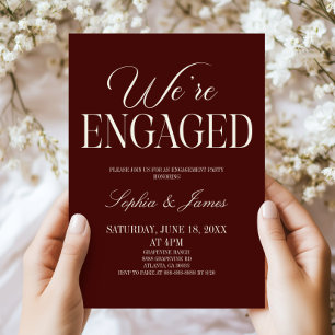 We're Engaged Burgundy Wedding Engagement Party Invitation