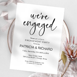We're Engaged Chic Calligraphy Engagement Party Invitation