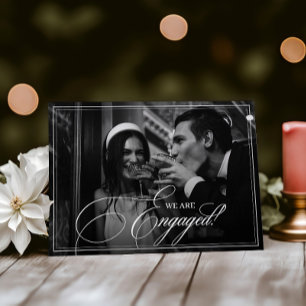 We're Engaged Dark Vintage Photo Engagement Party Invitation