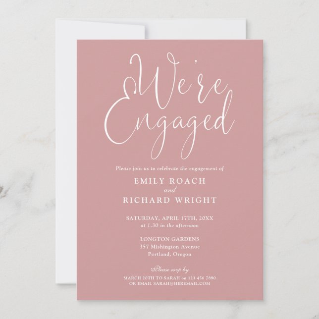 We're Engaged Dusty Rose Pink Engagement Party Invitation (Front)