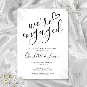 We're Engaged Engagement Party Black And White Invitation