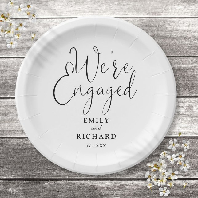 We're Engaged Engagement Party Black And White Paper Plate (We're Engaged Engagement Party Black And White Paper Plates)