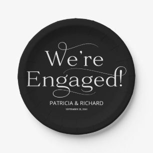 We're Engaged Engagement Party Black Paper Plate