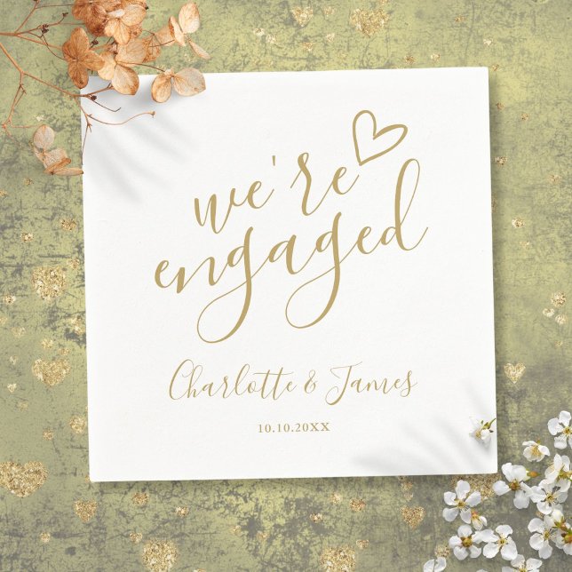 We're Engaged Engagement Party Chic Gold Napkin (We're Engaged Engagement Party Chic Gold Napkins)