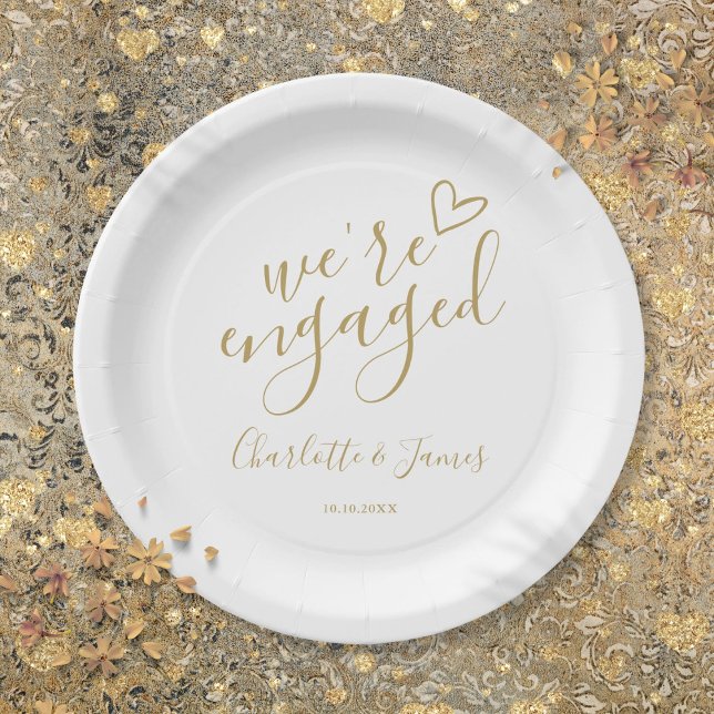 We're Engaged Engagement Party Chic Gold Paper Plate (We're Engaged Engagement Party Chic Gold Paper Plates)