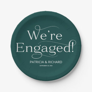 We're Engaged Engagement Party Green Paper Plate