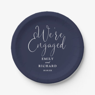 We're Engaged Engagement Party Navy Blue Paper Plate