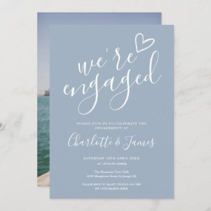 We're Engaged Engagement Party Photo Dusty Blue Invitation