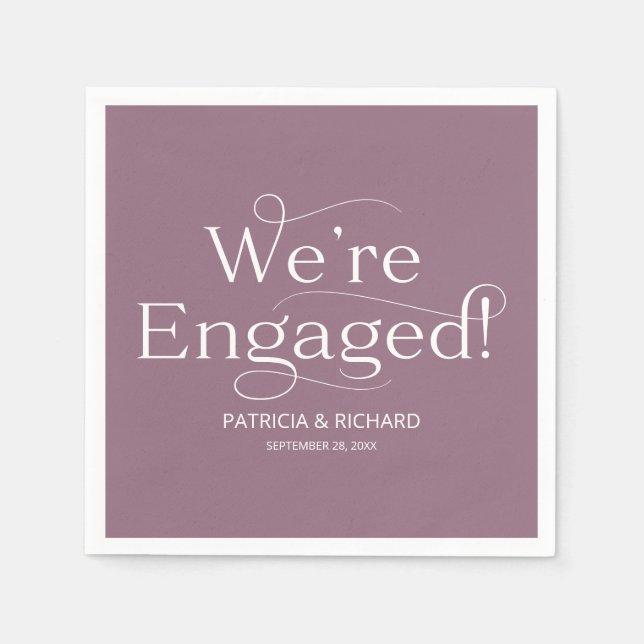 We're Engaged Engagement Party Purple Napkin (Front)