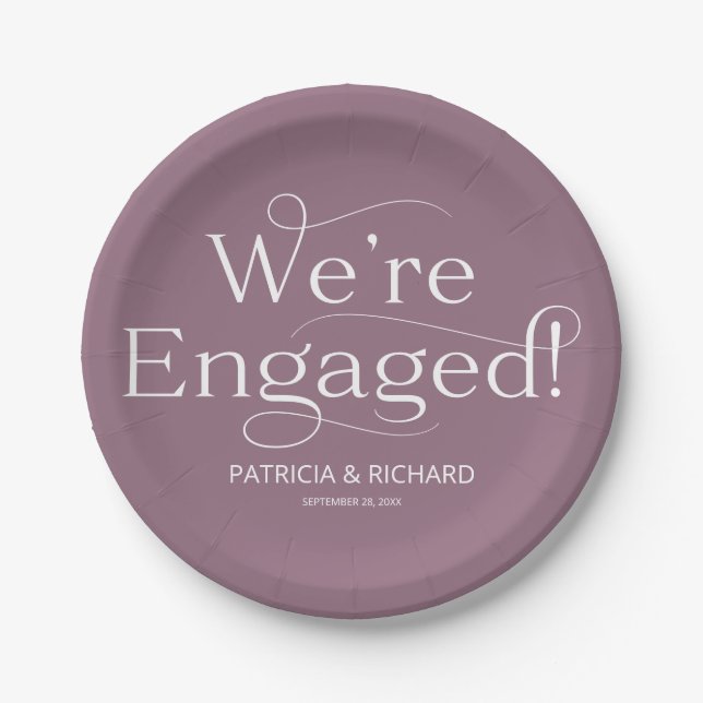 We're Engaged Engagement Party Purple Paper Plate (Front)
