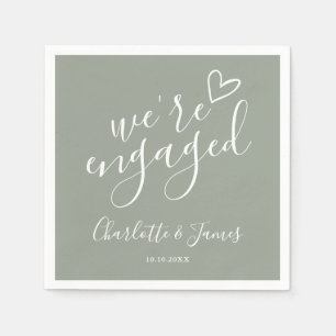 We're Engaged Engagement Party Sage Green Napkin