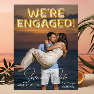 We're Engaged Gold Balloons Photo Save The Date