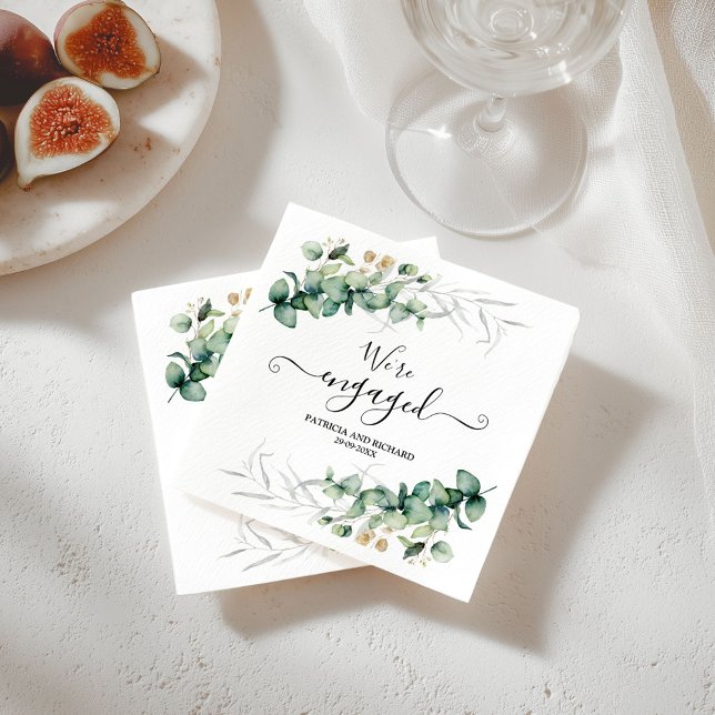 We're Engaged Gold Greenery Engagement  Napkin (Creator Uploaded)