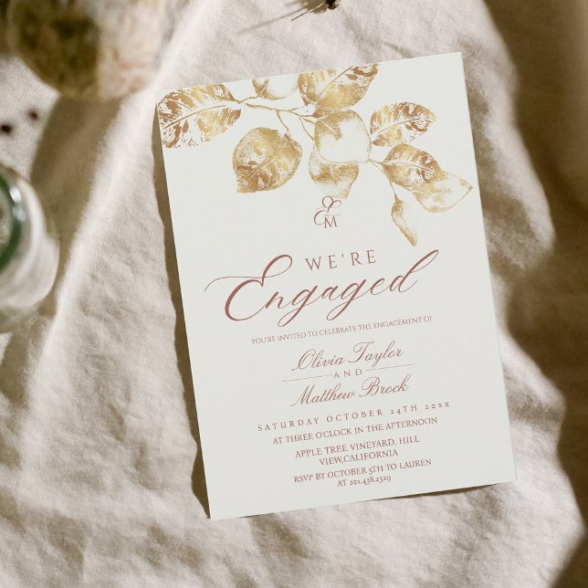 We're Engaged Gold Photo Engagement Party  Invitation (Creator Uploaded)
