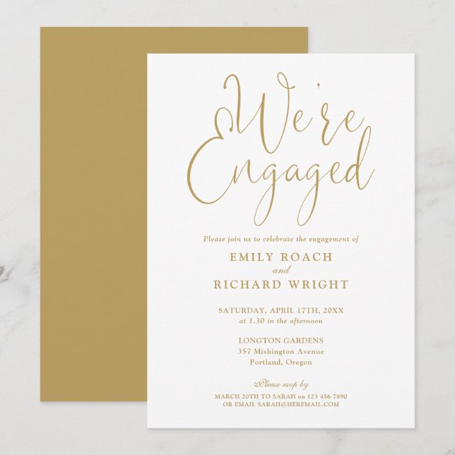 We're Engaged Gold Script Engagement Party Invitation (Front/Back)
