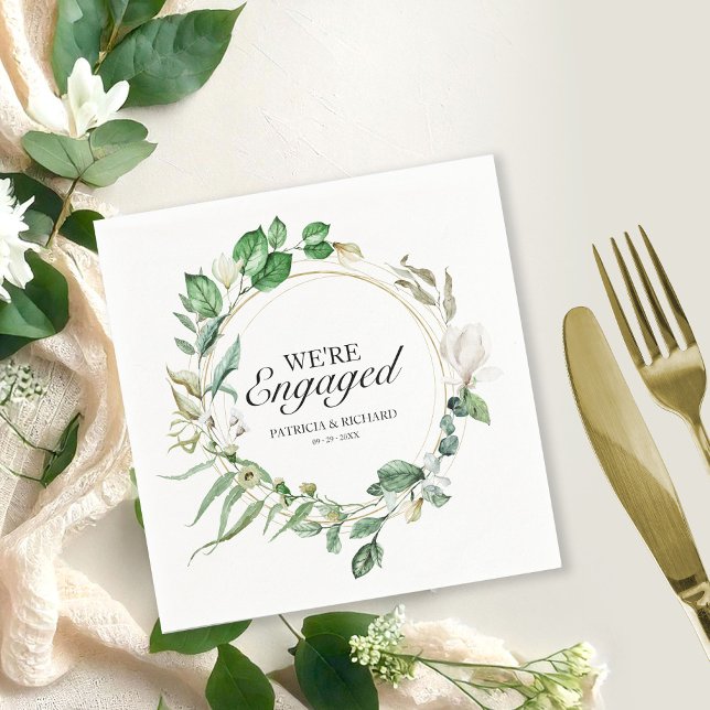 We're Engaged Greenery Geometric Engagement  Napkin (Creator Uploaded)