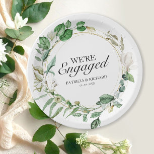 We're Engaged Greenery Geometric Engagement  Paper Plate