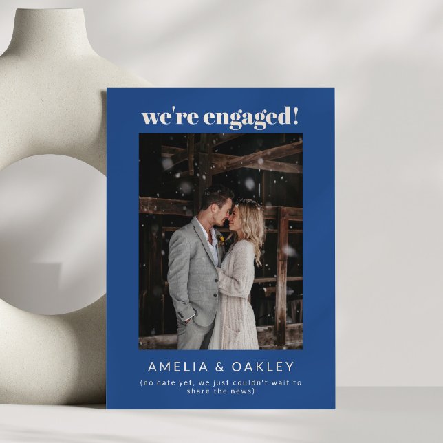 We're Engaged Minimalist Elegant Photo French Blue Announcement (Creator Uploaded)