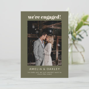We're Engaged Minimalist Elegant Photo Olive Green Announcement