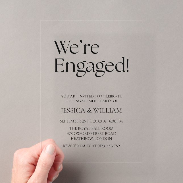 We're Engaged Minimalist Engagement Party Acrylic Invitations (Insitu (Handheld))