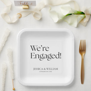 We're Engaged Minimalist Engagement Party Paper Plate