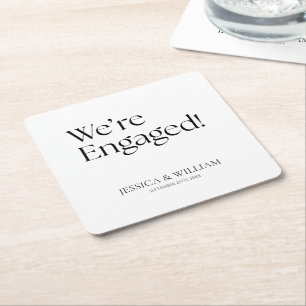 We're Engaged Minimalist Engagement Party Square Paper Coaster