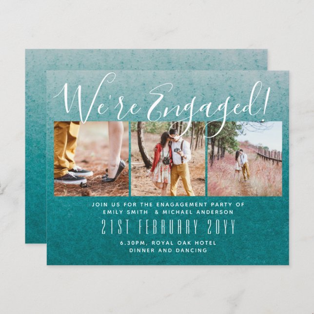 We're Engaged! Modern Photo Collage Invites BUDGET (Front/Back)