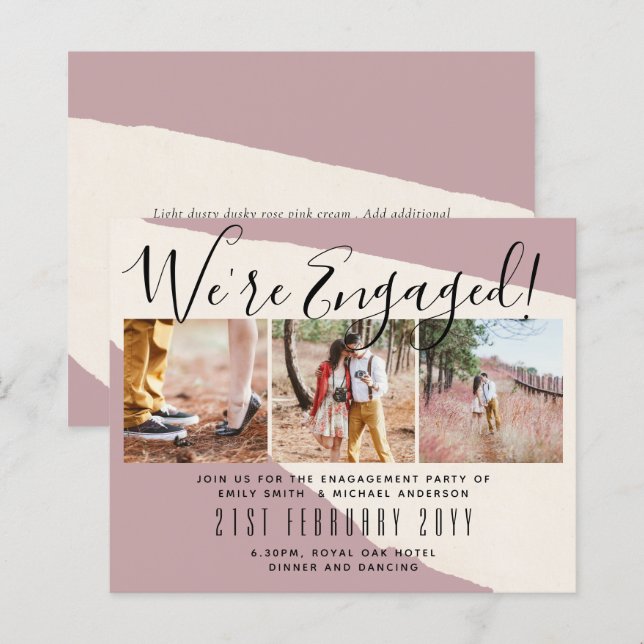 We're Engaged! Modern Photo Collage Invites BUDGET (Front/Back)