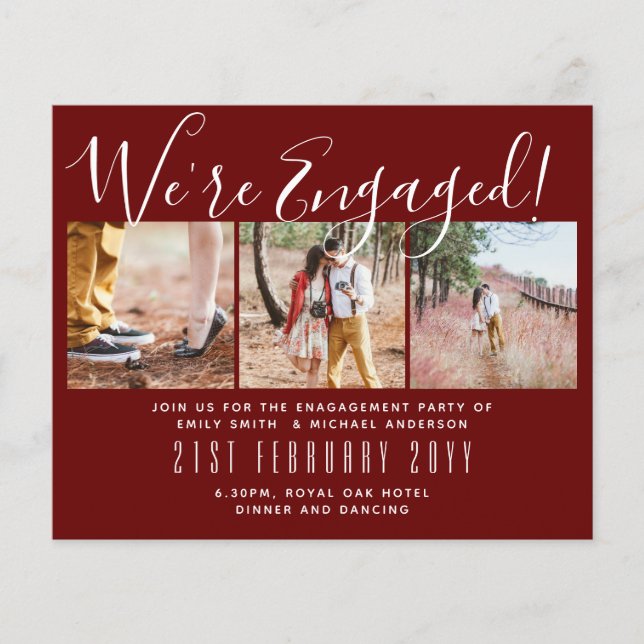 We're Engaged! Modern Photo Collage Invites BUDGET Flyer (Front)