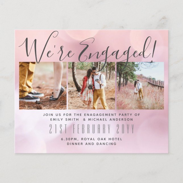 We're Engaged! Modern Photo Collage Invites BUDGET Flyer (Front)