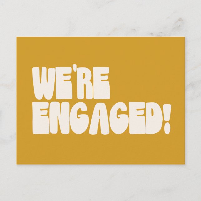 We're Engaged Mustard Yellow Bold Retro Wedding Postcard (Front)