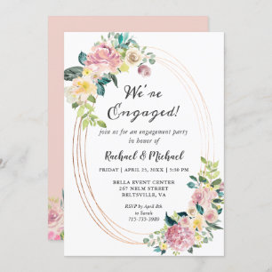 We're Engaged Pastel Floral Frame Engagement Party Invitation