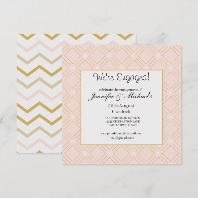 We're Engaged Pastel Peach and Gold Geometric (Front/Back)