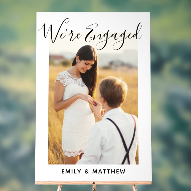 We're Engaged Personalised Photo Engagement Party Acrylic Sign (Neutral)