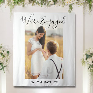 We're Engaged Personalised Photo Engagement Party Tapestry