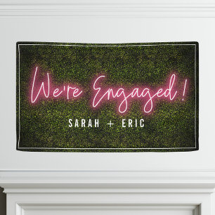 We're Engaged Pink Neon Engagement Party Banner