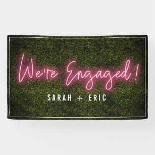 We're Engaged Pink Neon Engagement Party Banner