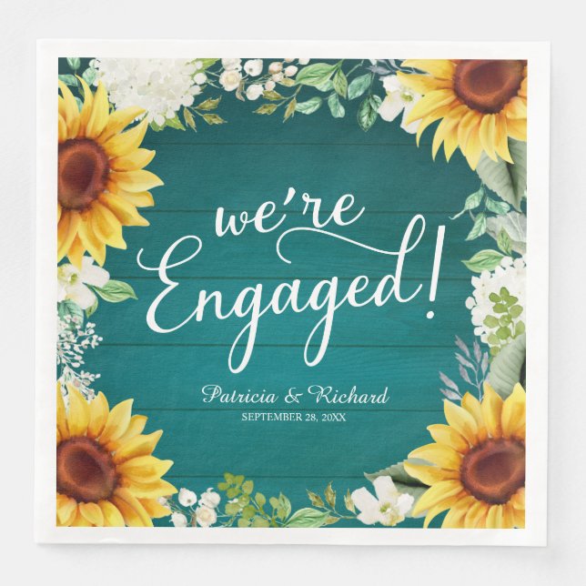 We're Engaged Rustic Sunflowers Engagement Party Napkin (Front)