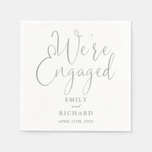 We're Engaged Sage Green Script Engagement Party Napkin