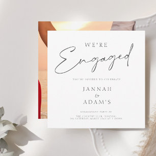 We're Engaged Simple Photo Black White Engagement Invitation
