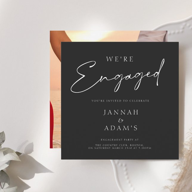 We're Engaged Simple Photo Black White Engagement Invitation (Creator Uploaded)