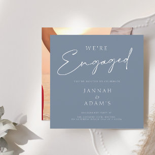 We're Engaged Simple Photo Dusty Blue Engagement Invitation