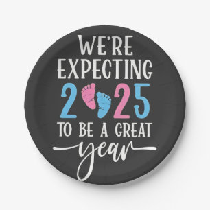 We're Expecting 2025 to Be a Great Year Couples Paper Plate