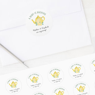 We're Expecting A Baby is Brewing Yellow Teapot Classic Round Sticker
