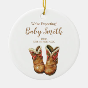We're Expecting Baby Boots Pregnancy Announcement Ceramic Tree Decoration