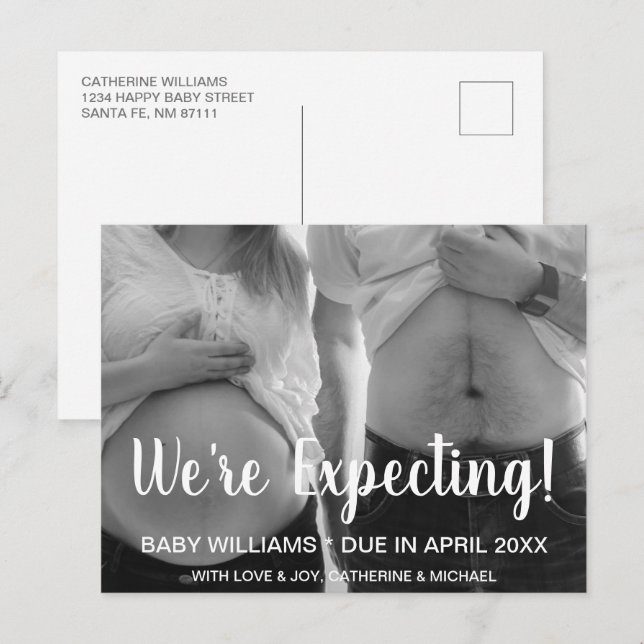 We're Expecting Funny Photo Birth Announcement Postcard (Front/Back)