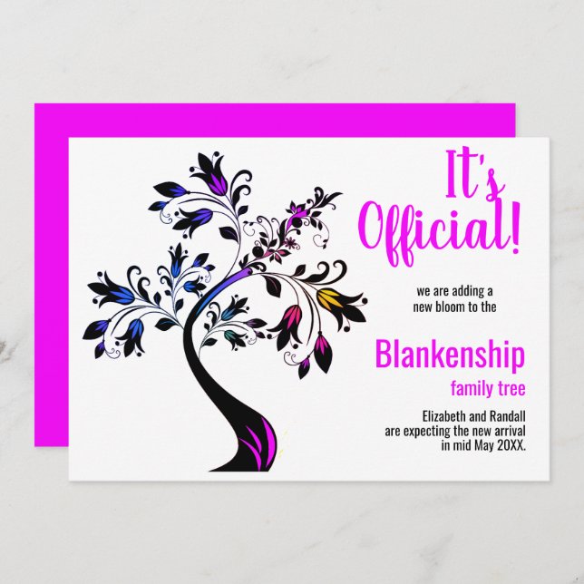 We're Expecting It's Official Flowering Tree Pink Announcement (Front/Back)