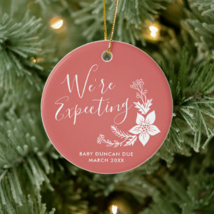 We're Expecting Personalised Baby Pregnancy Reveal Ceramic Tree Decoration