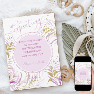 Were Expecting Pink and Gold Foliage Pregnancy Announcement